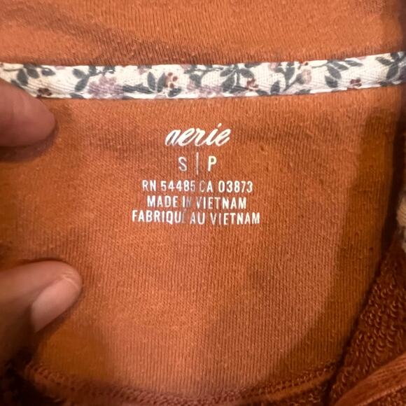 Aerie Women Small Sweatshirt 1/4 Zip Cropped Raw Edge Long Sleeve Burnt Orange - Picture 4 of 6